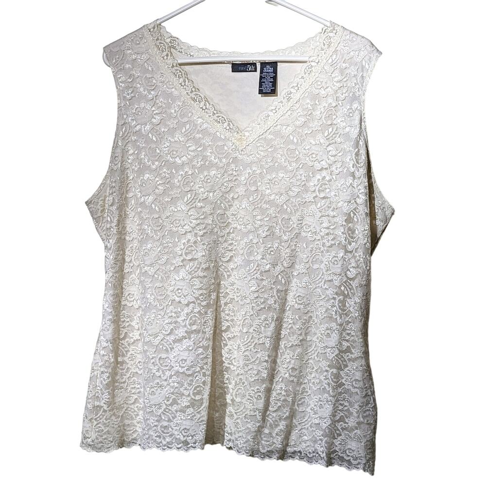 East 5th Woman Cream V-Neck Lace Overlay Shell/Tank Top Womens Size 1X